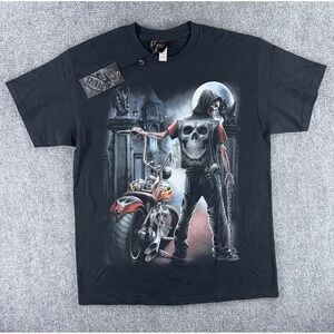 Spiral Direct Mens Dark Rider Skeleton Motorcycle Graphic T-Shirt Black L NEW